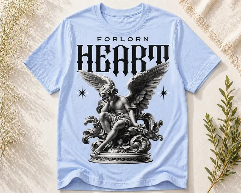 Forlorn Heart Angel Graphic Shirt – Gothic Faith Aesthetic Cherub Tee