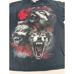 Vintage Wolf Head T Shirt XL Gildan Heavy Cotton Wolf Moon Graphic Tee