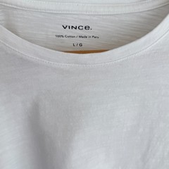 VINCE Shirt Mens Large White Heather Crew Neck Pima Cotton Short Sleeve Minimal
