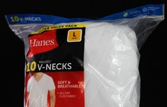 Hanes Men’s Soft Breathable 10 Pack V Necks BM7 White Large NWT