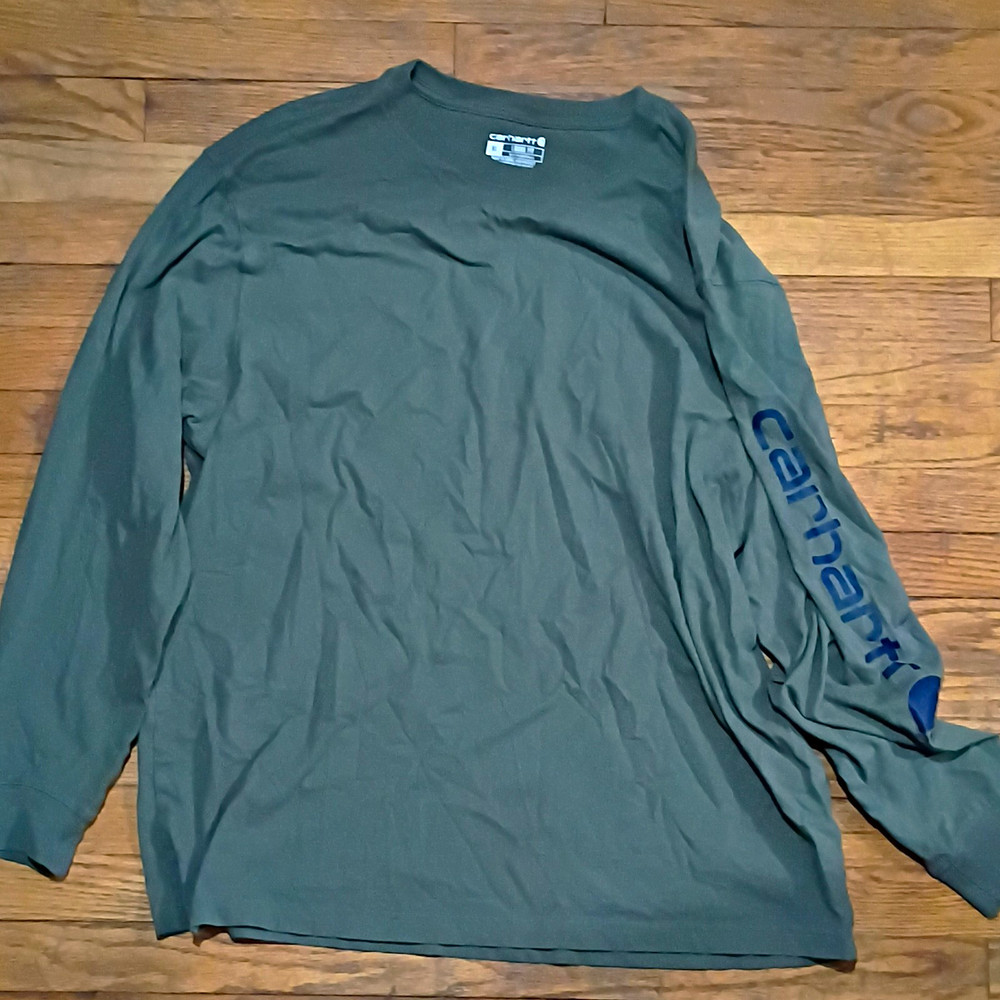 Carhartt Men’s XL T-Shirt Green Long Sleeve Crew Neck Loose Fit Logo TK0231-M
