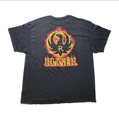 Ruger Gun Pistol Flamed Phoenix Logo Reliable Firearms Licensed T-Shirt 2XL NEW