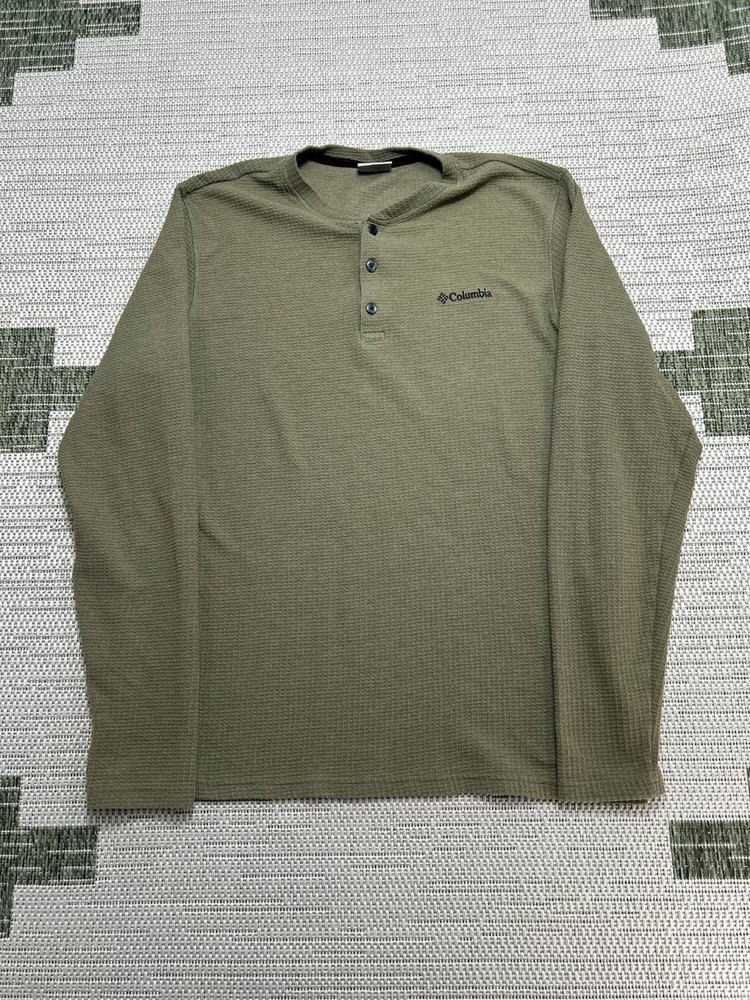 Columbia Pine Peak Waffle Shirt Mens Large Green Henley Neck Long Sleeve Camping
