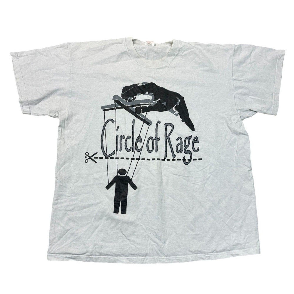 Circle of Rage T-Shirt Graphic Print Crew Neck Short Sleeve White Mens XL