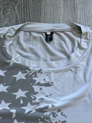 WEATHERED AMERICAN FLAG Lightweight Long Sleeve T Shirt Tee LIGHT GRAY MEDIUM