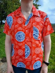 Mens Red Blue Chinese Dragon Hawaiian Summer Travel T Shirt Short Sleeve Size XL
