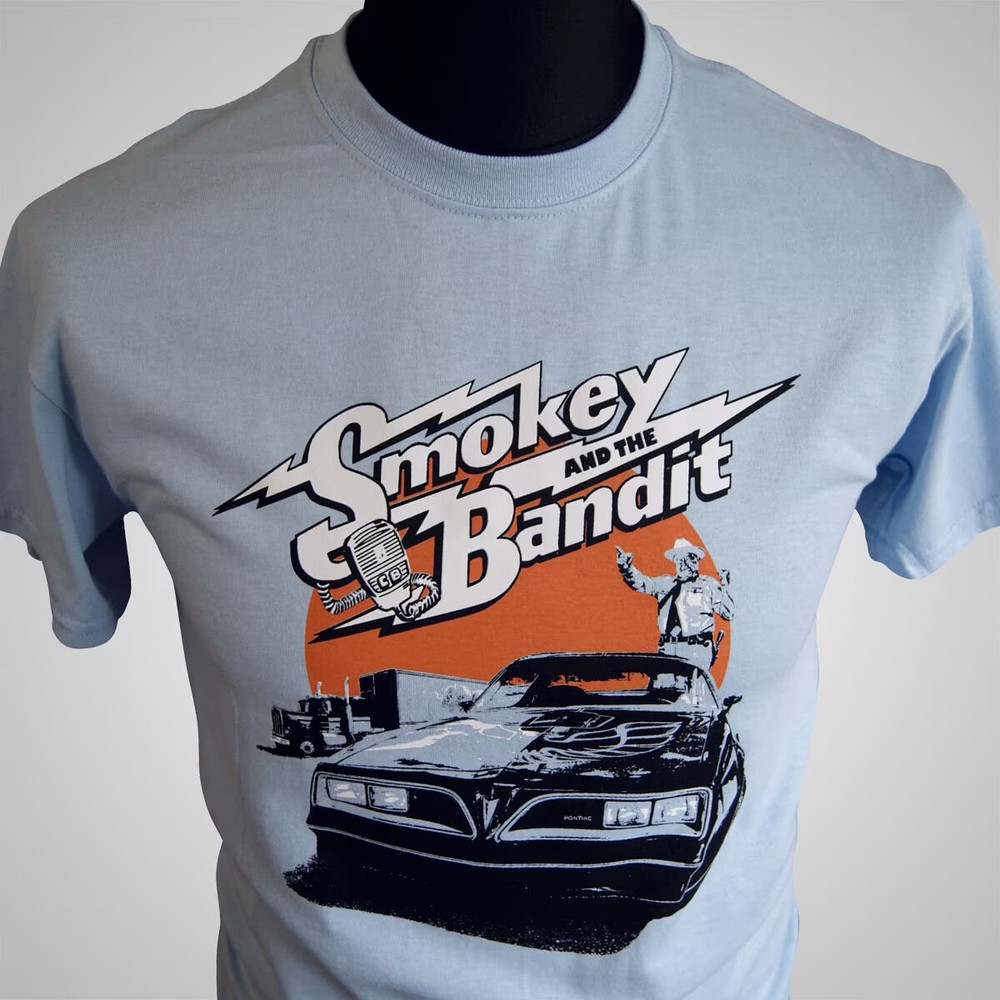 Smokey and the Bandit T Shirt Retro Trans Am Movie Truck Burt Reynolds Light Blu