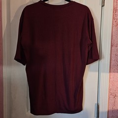 Burgundy Ribbed Short Sleeve Crewneck T-Shirt