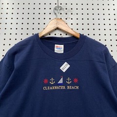 Vintage 90s Clearwater Beach Shirt Mens Large Blue Single Stitch Embroider 22×30