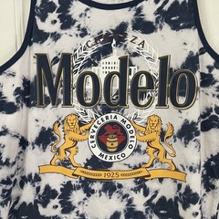 Modelo Men White Blue Tie Dye Sleeveless Tank Top T-Shirt Beer Muscle Tee Size M
