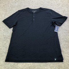 Nautica Shirt Mens Medium Navy Short Sleeve Henley Tee Tagless Nautical Logo