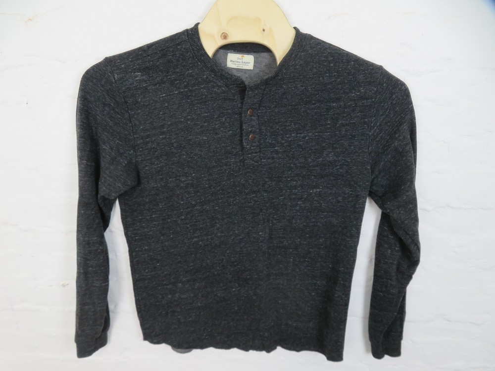 Marine Layer Henley Shirt Mens Medium Gray Long Sleeve Soft Tri-Blend USA Made