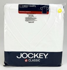 Jockey Men Classic T-Shirt Medium White 100% Cotton V-Neck 3 Pack Style 9814 NOS