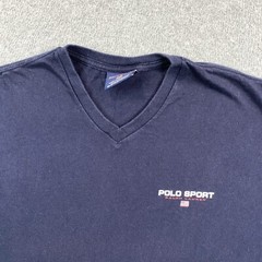 Polo Sport Ralph Lauren Shirt Mens Large V-Neck Cotton Navy Blue Preppy Casual