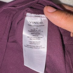 VINCE T Shirt Mens Large Purple Cotton Crew Neck Made in USA Tee