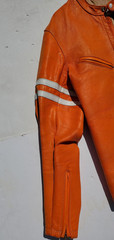 Vtg Bates Leather Motorcycle Racing Jacket Harley Orange w Stripes 1960’s L Cafe