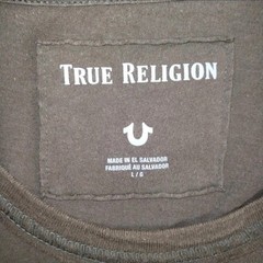 True Religion T Shirt Mens L Khaki Brown Wavy Buddha Logo Gold Graphic Print S/S