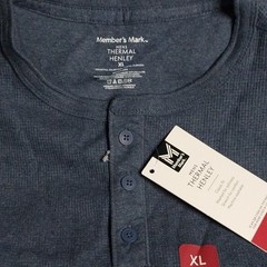 Members Mark Thermal Henley Mens XL Long Sleeve Waffle Knit Shirt Blue NWT