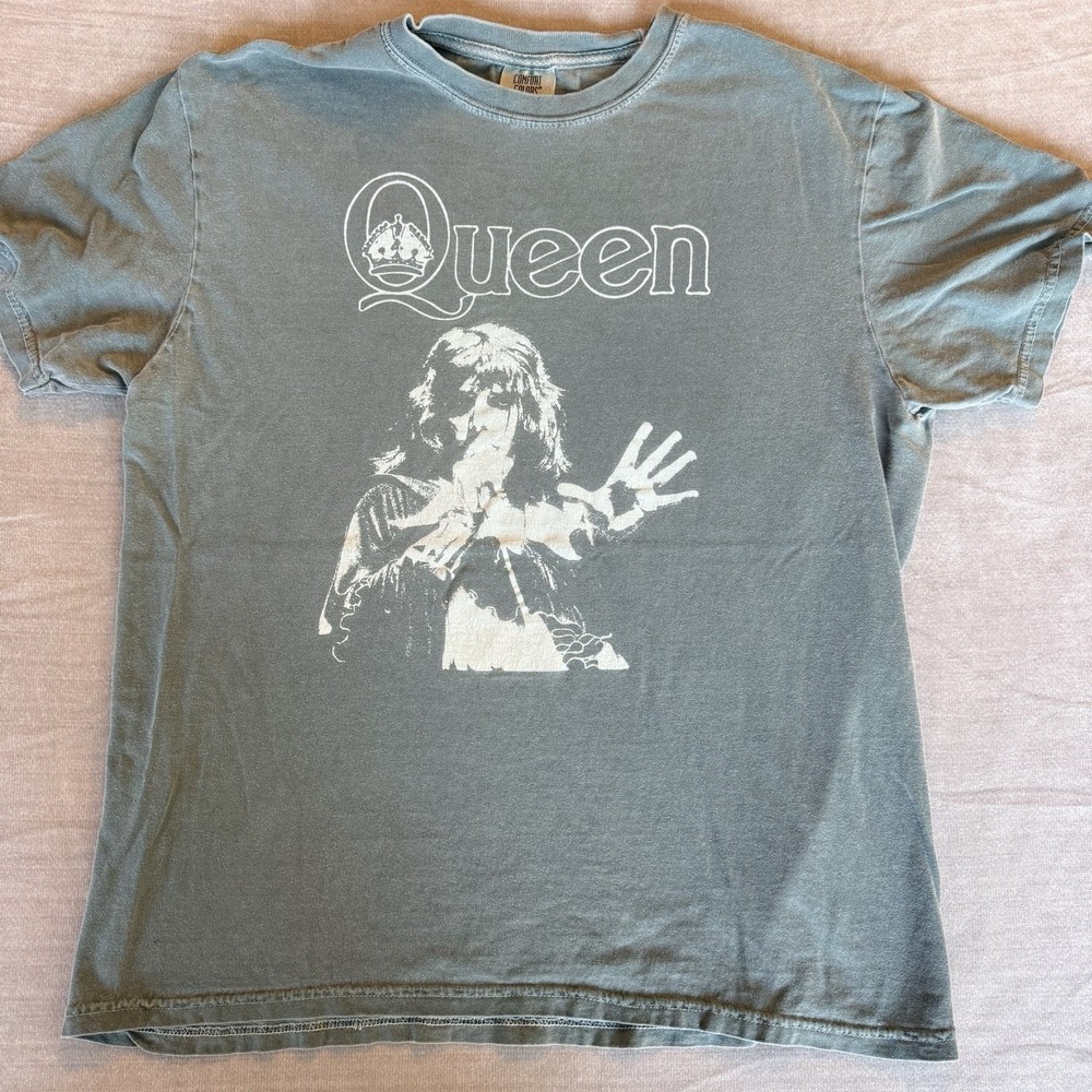 Queen Freddie Mercury Graphic T-Shirt Large Comfort Colors Green Rock Ba