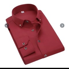Men’s Shirts: Pure Color Red/ Long Sleeve Cotton+ Polyester Shirts. Size: XS