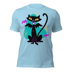 Vampire Black Cat w/ Bat Wings Unisex T-Shirt Retro Atomic Age Mid Century Cool