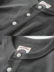 American Summer New Mens Cotton Henry Collar Retro Casual Short-Sleeved T-Shirt