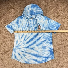 DIKOTOMY Blue White Tie-Dye Hooded Skeleton Flamingo Graphic T-Shirt Mens L