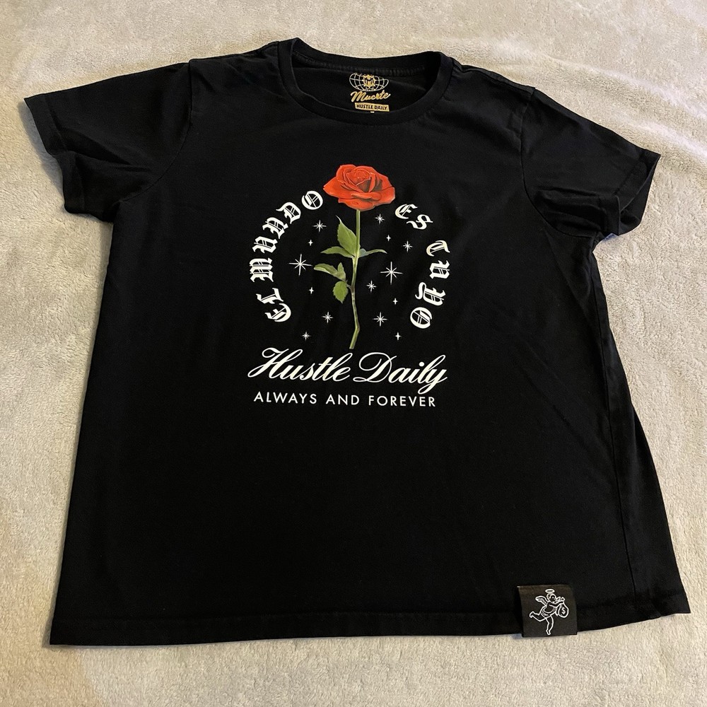 Rose Shirt Adult Large Black Graphic Streetwear Workout Gym Crew Neck Flower Tee