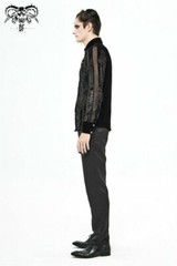 Gothic Punk Irregular Striped Velvet Pleated Tops Basic Style Slim Men Shirts