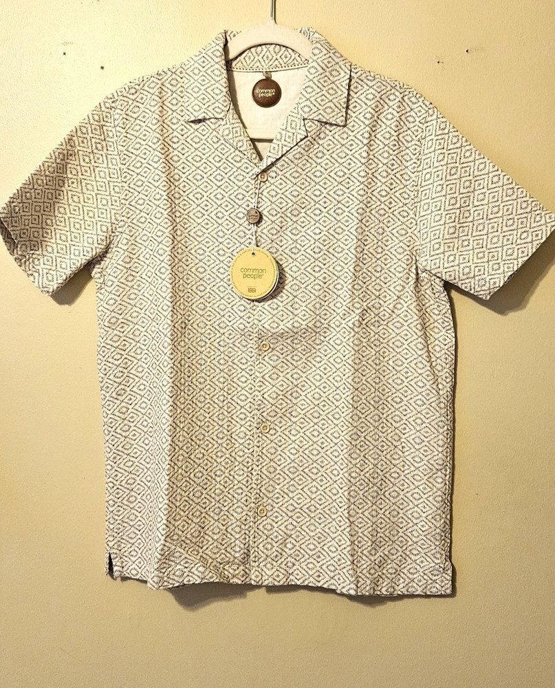 Men’s Common People Clothing Linen Blend Brown/Beige Diamond shirt small