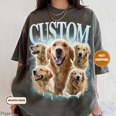 Custom Pet Portrait T-Shirt Vintage Photo Name Dog Cat Graphic Tee Gift