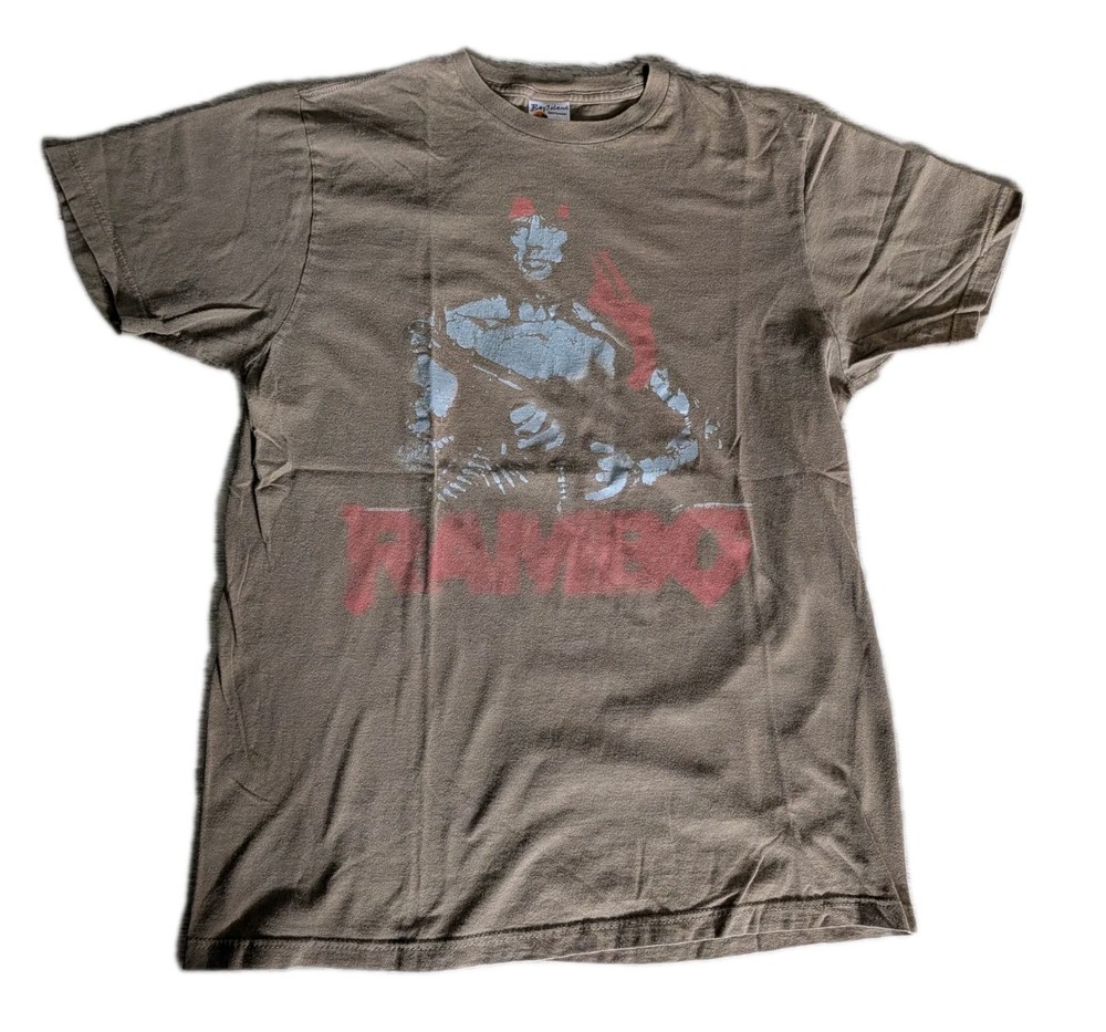 Vintage Y2K Rambo Tee Shirt Sz Large Bay Island Sportswear Tag Army Green