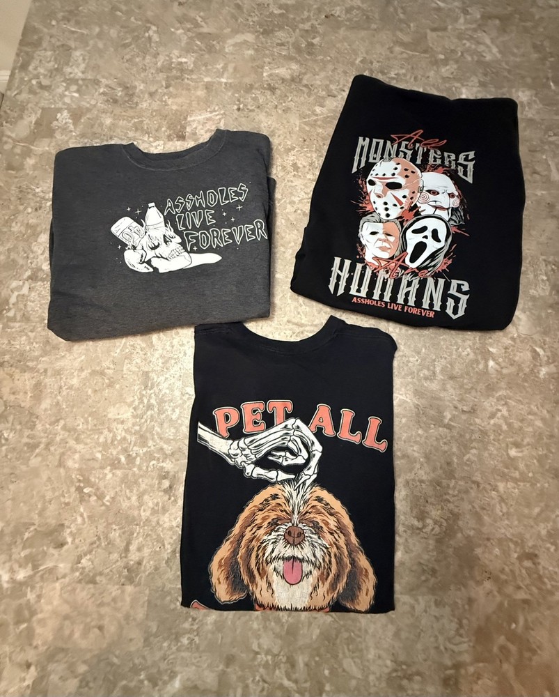 Assholes*s Live Forever Large Clothes-3 pc Pullover Sweater T-Shirt Black Gray