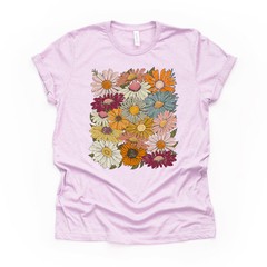 Retro Daisy Collage Comfort Tee Colorful Vintage Flower Shirt