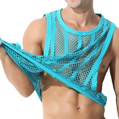 Sexy Men’s T-Shirt Mesh Fishnet Sleeveless Undershirt Muscle Hollow Out Tank Top