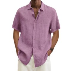 Mens Cotton Linen Short Sleeve Dress Shirt Button Down Loose Blouse Tops Solid