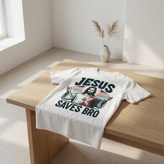 Jesus Saves Bro Shirt Funny Christian Retro Graphic Tee Men Faith Gift
