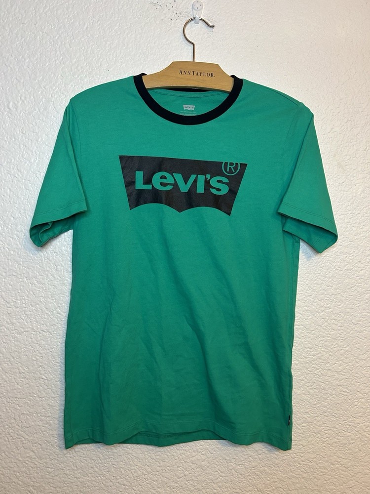 Levi’s Classic Casual Green Black Collar Short Sleeve Graphic Logo T-shirt Men S