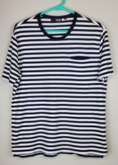 Murano Liquid Luxury Men’s Large Black White Striped Pocket T-Shirt 100% Cotton
