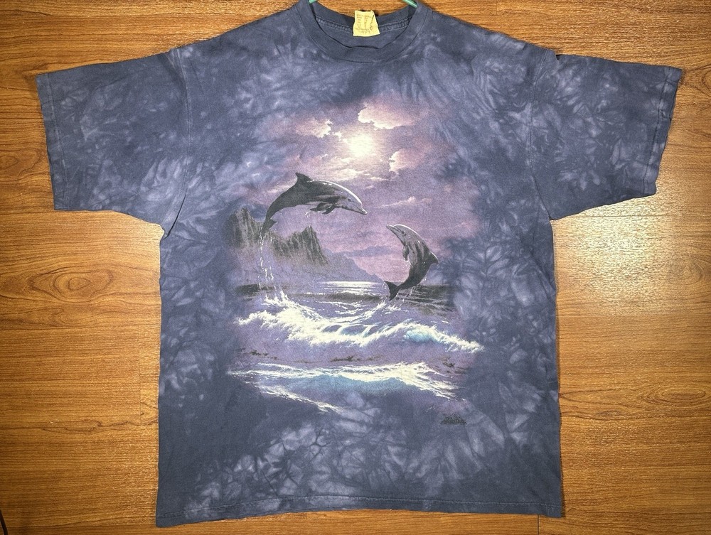 Vintage The Mountain Dolphin Ocean Tie Dye Graphic T Shirt XL USA 12