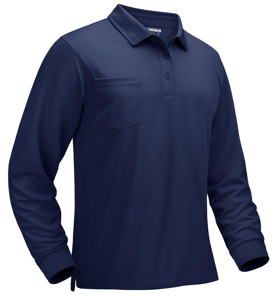 Mens Golf Polo Shirts Long Sleeve Athletic Quick Dry T-Shirts Casual Pocket Tops