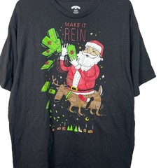 Holiday Time Santa Make It Rein T-Shirt Holiday Christmas Black Adult 2XL