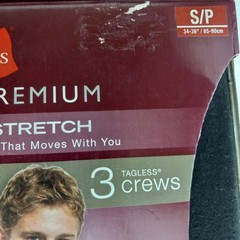 Hanes Size S 34 36 T Shirts Premium Stretch Crew Neck 3 Pack Black Tagless NEW