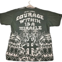 Black Label Men’s XL Graphic T-Shirt Green Y2K Gothic Distressed Biker