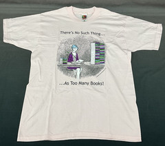 Edward Gorey, There’s No Such Thing … As Too Many Books!, Large T-shirt, Pink