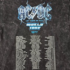 ACDC Shirt MENS LARGE BLACK BLEACH CASUAL CONCERT 77 WORLD TOUR ROCK MUSIC NWT