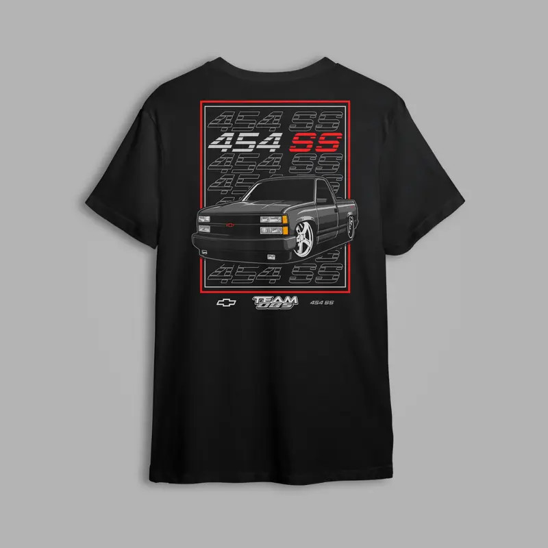 Team OBS Chevrolet 454 SS Truck T-Shirt, Black Soft Cotton Blend Shirt with Bold