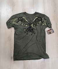 NWT Mens AFFLICTION Y2K Green Gold Black Foil Velvet Graphic Eagle Shirt Size L
