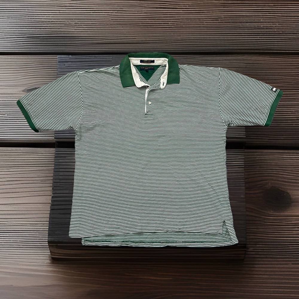 Tommy Hilfiger Golf Polo Top Green White Stripes Tennis Preppy Shirt XL XG