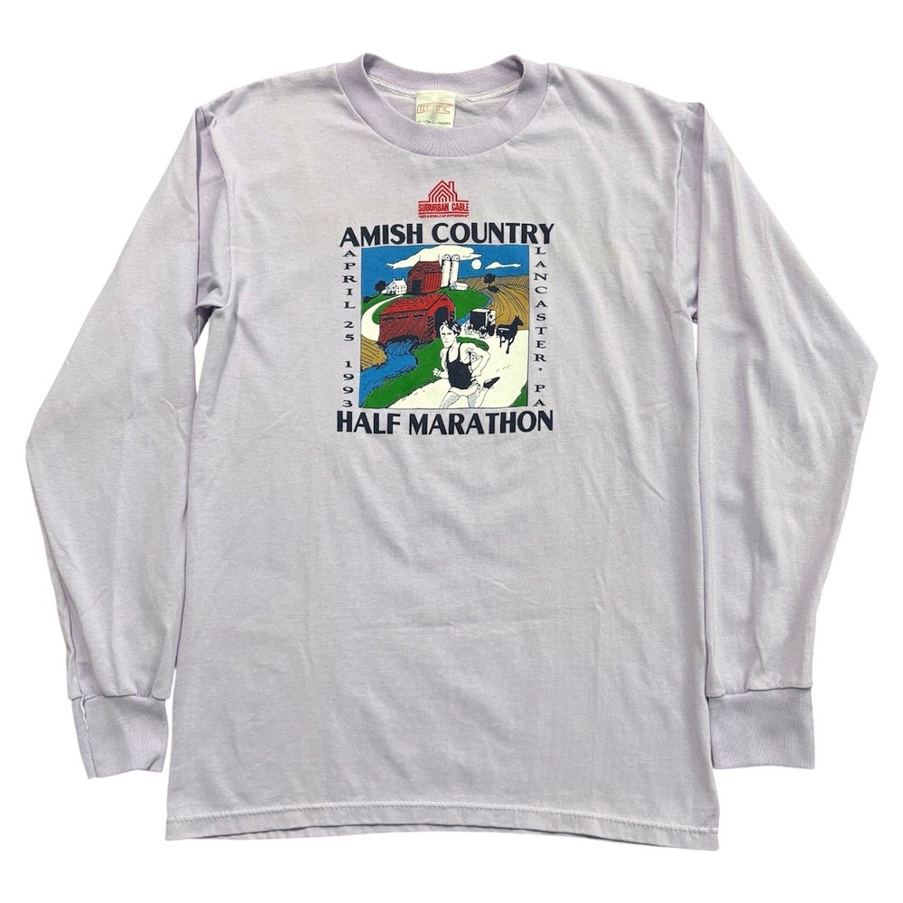 Vintage Running Marathon Race T-shirt Amish Country Lancaster Pa Long Sleeve L
